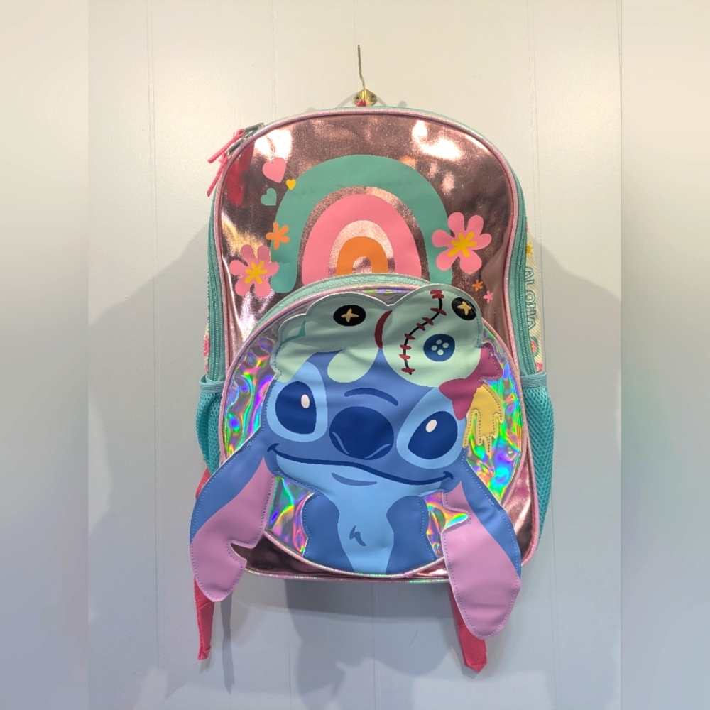 Disney Lilo And Stitch Backpack Holographic‎ Irredescent 17" Backpack New
